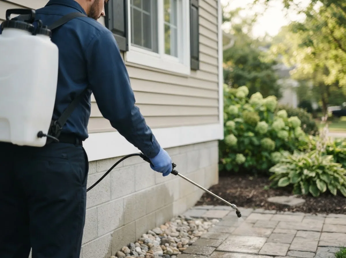 Pest control technician inspecting a home in Batavia, NY